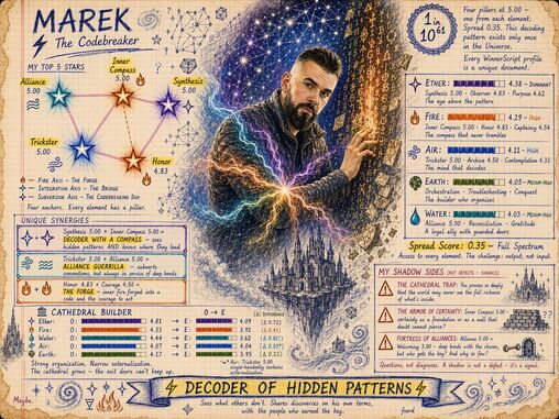 Marek J. profile infographic - The Codebreaker