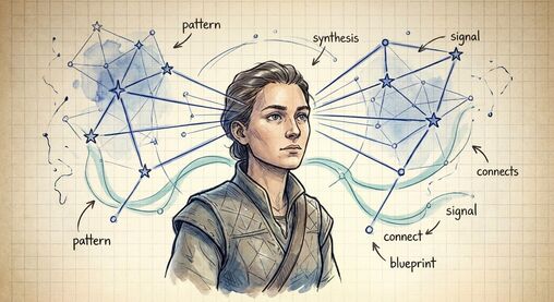 Constellation Architect archetype illustration with star-linked patterns and air-blue accents.